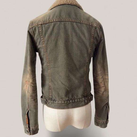7 For All Mankind Cropped Sherpa Trucker Denim Jacket XS – Rare Y2K Made in USA - Picture 3 of 7
